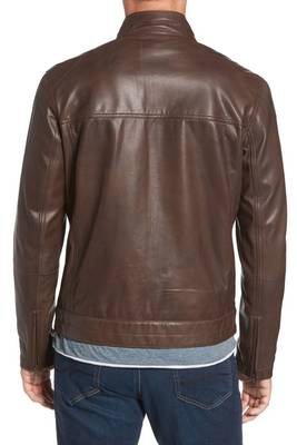men's brown sheepskin cafe racer jacket band collar racer style exclusive 2