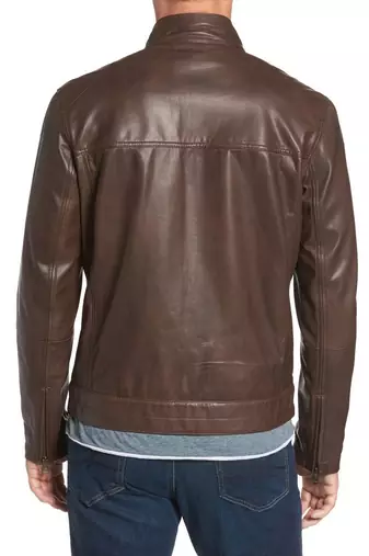 men's brown sheepskin cafe racer jacket band collar racer style exclusive