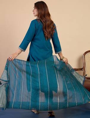 Teal blue color beautiful embroidered graceful partywear ceremonial suit 2