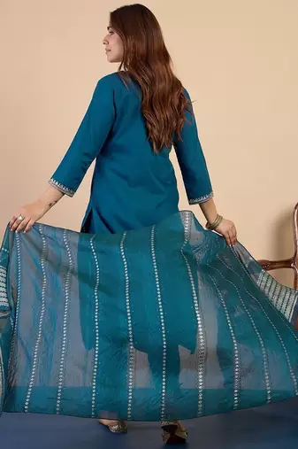 Teal blue color beautiful embroidered graceful partywear ceremonial suit