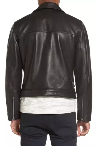 men's black sheepskin cafe racer jacket band collar racer style refined
