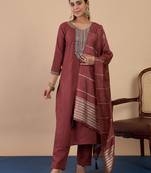 Brown color beautiful embroidered graceful partywear ceremonial suit