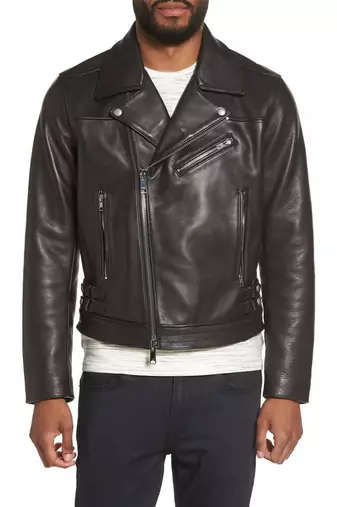 men's black sheepskin cafe racer jacket band collar racer style refined