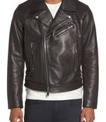 Men's genuine sheep leather jacket motorcycle black cafe racer style jacket-cl-m15