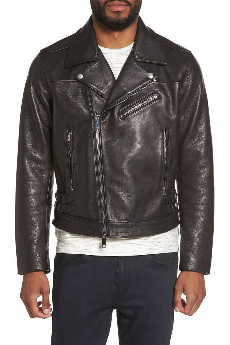 Men's genuine sheep leather jacket motorcycle black cafe racer style jacket-cl-m15