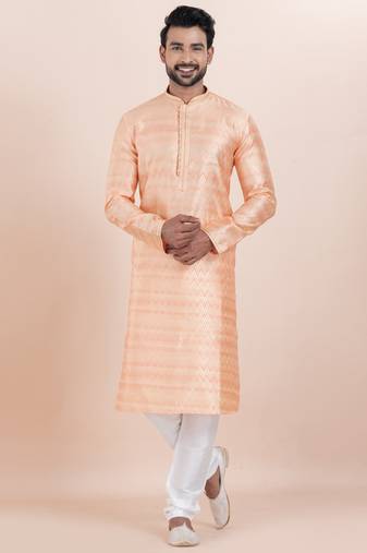 Pink cotton silk jacquard premium designer festive wear kurta pyjama set