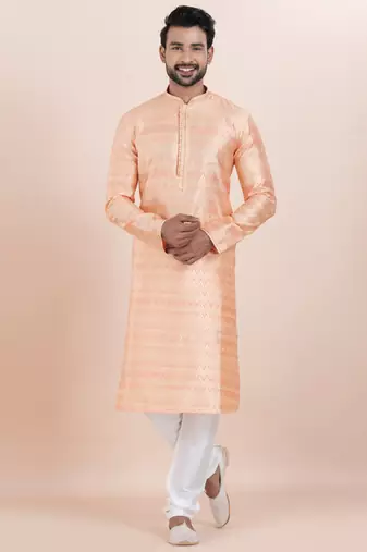 Pink cotton silk jacquard premium designer festive wear kurta pyjama set