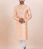 Pink cotton silk jacquard premium designer festive wear kurta pyjama set
