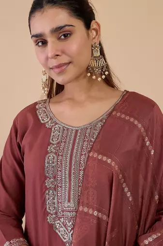 Brown color beautiful embroidered graceful partywear ceremonial suit