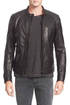 men's black sheepskin cafe racer jacket band collar racer style elegant 1