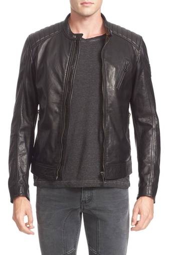men's black sheepskin cafe racer jacket band collar racer style elegant