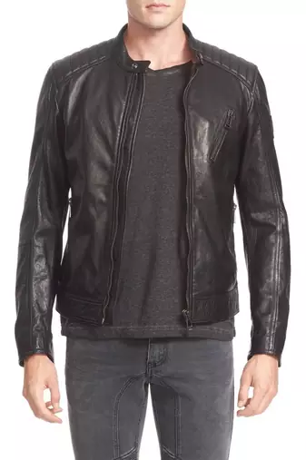 men's black sheepskin cafe racer jacket band collar racer style elegant