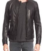 Men's genuine sheep leather jacket motorcycle black cafe racer style jacket-cl-m16