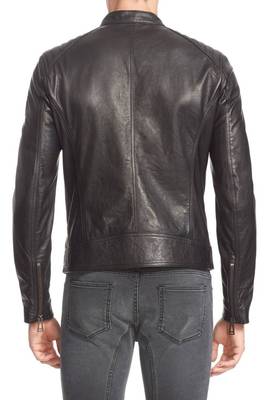 men's black sheepskin cafe racer jacket band collar racer style elegant 2