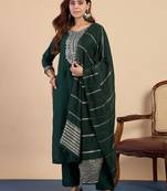 Green color beautiful embroidered graceful partywear ceremonial suit