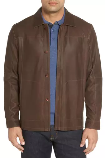 men's brown sheepskin cafe racer jacket band collar racer style modern
