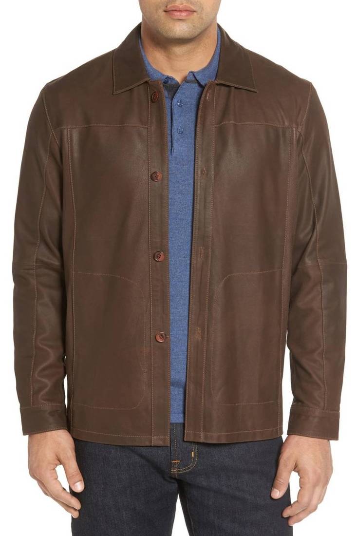 Men's genuine sheep leather jacket motorcycle brown cafe racer style jacket-cl-m17