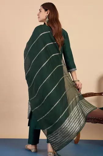 Green color beautiful embroidered graceful partywear ceremonial suit