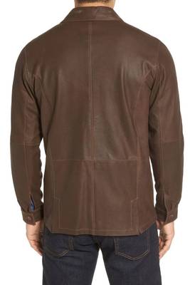 men's brown sheepskin cafe racer jacket band collar racer style modern 2