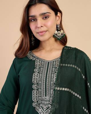 Green color beautiful embroidered graceful partywear ceremonial suit 3