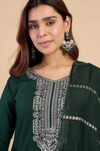 Green color beautiful embroidered graceful partywear ceremonial suit