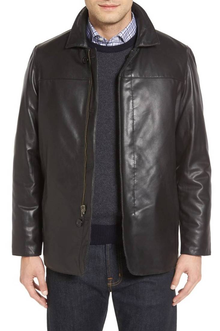 Men's genuine sheep leather jacket motorcycle black cafe racer style jacket-cl-m18