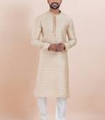 Beige color jacquard silk premium designer festive wear kurta pyjama set