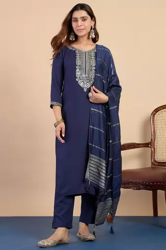 Nevy blue color beautiful embroidered graceful partywear ceremonial suit