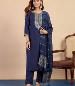 Nevy blue color beautiful embroidered graceful partywear ceremonial suit