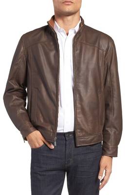 men's brown sheepskin cafe racer jacket band collar racer style stylish 1