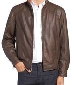 Men's genuine sheep leather jacket motorcycle brown cafe racer style jacket-cl-m19