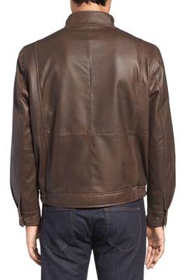 men's brown sheepskin cafe racer jacket band collar racer style stylish 2