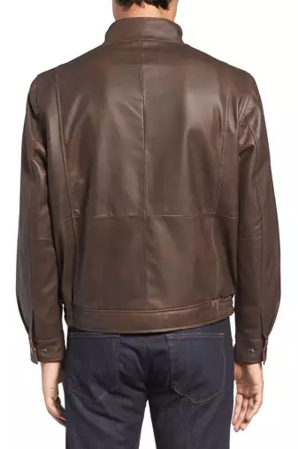 men's brown sheepskin cafe racer jacket band collar racer style stylish