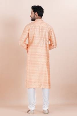 Pink cotton silk jacquard premium designer festive wear kurta pyjama set 5