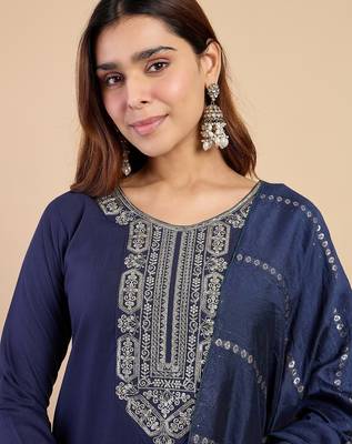 Nevy blue color beautiful embroidered graceful partywear ceremonial suit 3