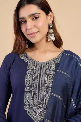 Nevy blue color beautiful embroidered graceful partywear ceremonial suit