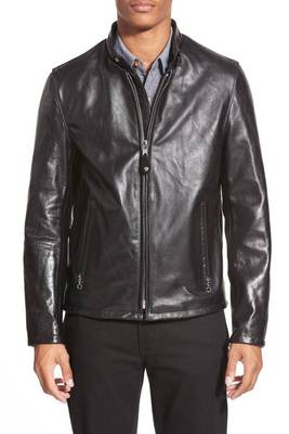 men's black sheepskin cafe racer jacket band collar racer style classic 1