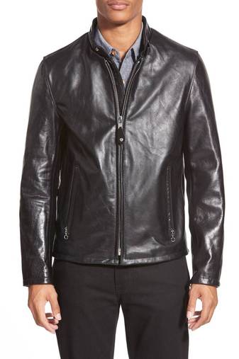 men's black sheepskin cafe racer jacket band collar racer style classic