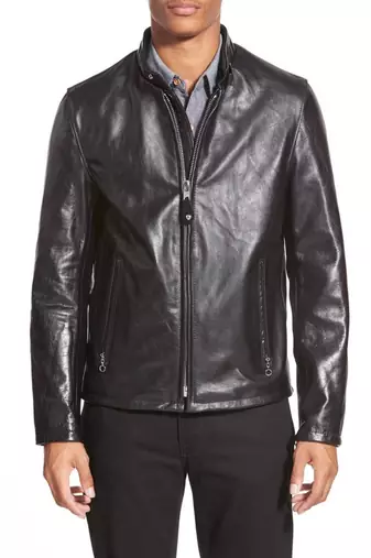 men's black sheepskin cafe racer jacket band collar racer style classic