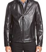 Men's genuine sheep leather jacket motorcycle black cafe racer style jacket-cl-m21