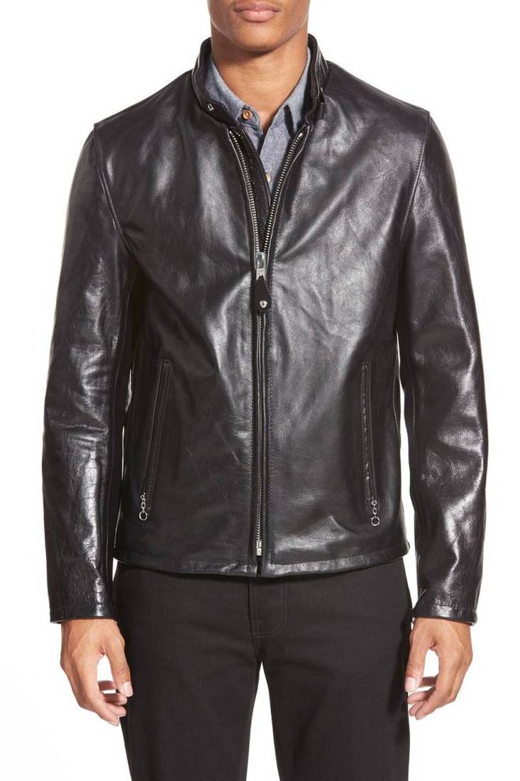 Men's genuine sheep leather jacket motorcycle black cafe racer style jacket-cl-m21
