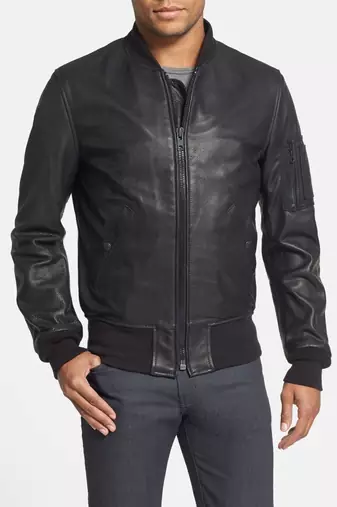 men's black sheepskin cafe racer jacket band collar racer style classic