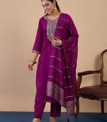 Purple color beautiful embroidered graceful partywear ceremonial suit