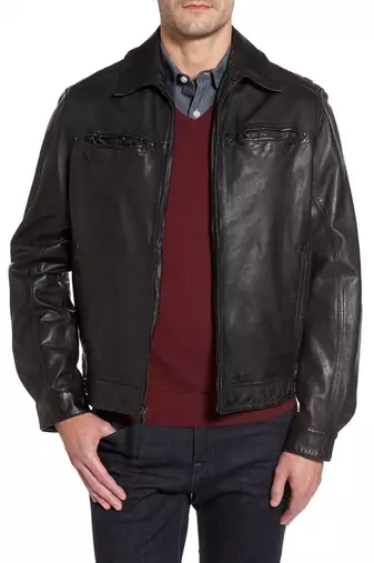 men's black sheepskin cafe racer jacket band collar racer style versatile