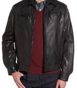 Men's genuine sheep leather jacket motorcycle black cafe racer style jacket-cl-m23