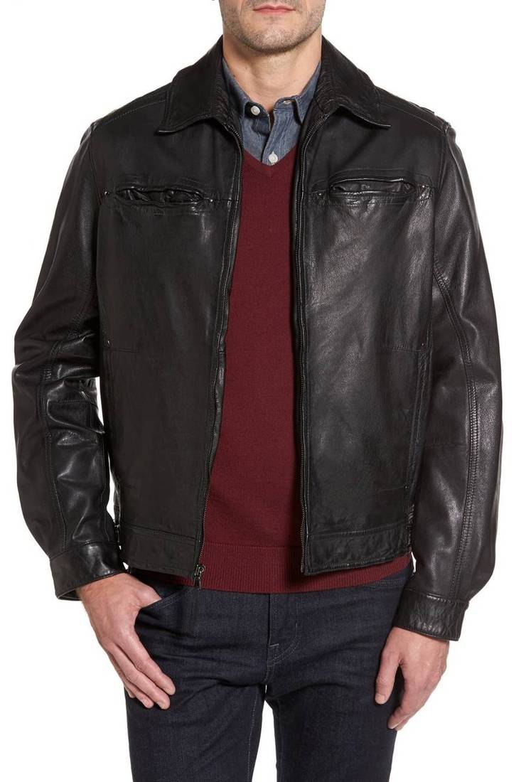 Men's genuine sheep leather jacket motorcycle black cafe racer style jacket-cl-m23
