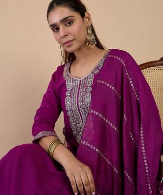Purple color beautiful embroidered graceful partywear ceremonial suit 3