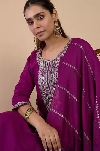 Purple color beautiful embroidered graceful partywear ceremonial suit