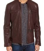 Men's genuine sheep leather jacket motorcycle brown cafe racer style jacket-cl-m24