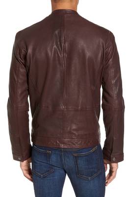 men's brown sheepskin cafe racer jacket band collar racer style authentic 2